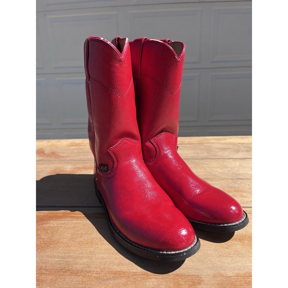 Justin Diamond J Red Leather Roper Western Boots Womens Size 6.5 B